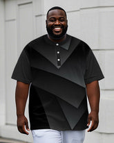 Men's Plus Size Daily Casual Black Grey Gradient Geometric Print Henry Collar Button Short Sleeve T-Shirt